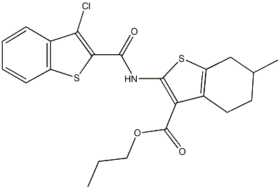 propyl 2-{[(3-chloro-1-benzothien-2-yl)carbonyl]amino}-6-methyl-4,5,6,7-tetrahydro-1-benzothiophene-3-carboxylate Struktur