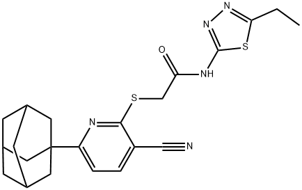 2-{[6-(1-adamantyl)-3-cyanopyridin-2-yl]sulfanyl}-N-(5-ethyl-1,3,4-thiadiazol-2-yl)acetamide Struktur