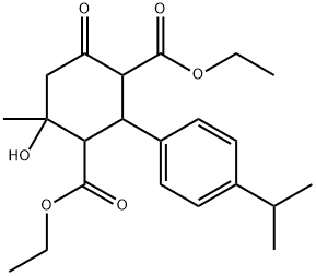 diethyl 4-hydroxy-2-(4-isopropylphenyl)-4-methyl-6-oxo-1,3-cyclohexanedicarboxylate Struktur