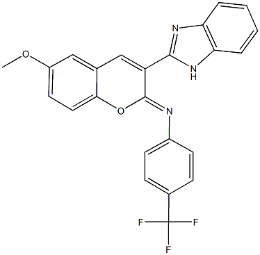 N-[3-(1H-benzimidazol-2-yl)-6-methoxy-2H-chromen-2-ylidene]-N-[4-(trifluoromethyl)phenyl]amine Struktur