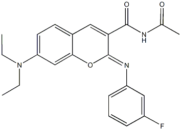 N-acetyl-7-(diethylamino)-2-[(3-fluorophenyl)imino]-2H-chromene-3-carboxamide Struktur