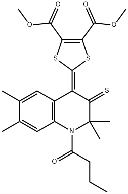 dimethyl 2-(1-butyryl-2,2,6,7-tetramethyl-3-thioxo-2,3-dihydro-4(1H)-quinolinylidene)-1,3-dithiole-4,5-dicarboxylate Struktur