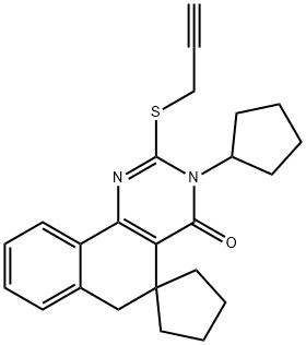 3-cyclopentyl-2-(2-propynylsulfanyl)-5,6-dihydrospiro(benzo[h]quinazoline-5,1'-cyclopentane)-4(3H)-one Struktur