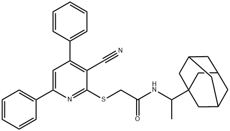 N-[1-(1-adamantyl)ethyl]-2-[(3-cyano-4,6-diphenyl-2-pyridinyl)sulfanyl]acetamide Struktur