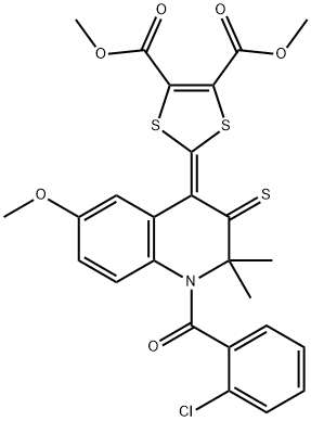 dimethyl 2-(1-(2-chlorobenzoyl)-6-methoxy-2,2-dimethyl-3-thioxo-2,3-dihydro-4(1H)-quinolinylidene)-1,3-dithiole-4,5-dicarboxylate Struktur