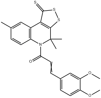 5-[3-(3,4-dimethoxyphenyl)acryloyl]-4,4,8-trimethyl-4,5-dihydro-1H-[1,2]dithiolo[3,4-c]quinoline-1-thione Struktur