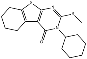 3-cyclohexyl-2-(methylsulfanyl)-5,6,7,8-tetrahydro[1]benzothieno[2,3-d]pyrimidin-4(3H)-one Struktur