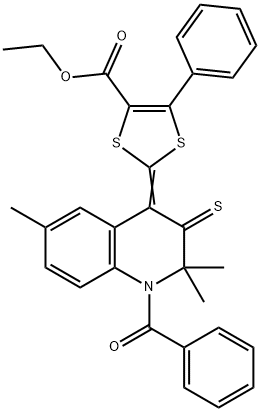 ethyl 2-(1-benzoyl-2,2,6-trimethyl-3-thioxo-2,3-dihydro-4(1H)-quinolinylidene)-5-phenyl-1,3-dithiole-4-carboxylate Struktur