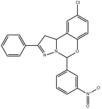 9-chloro-5-{3-nitrophenyl}-2-phenyl-1,10b-dihydropyrazolo[1,5-c][1,3]benzoxazine Struktur