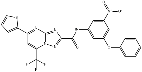 N-{3-nitro-5-phenoxyphenyl}-5-(2-thienyl)-7-(trifluoromethyl)[1,2,4]triazolo[1,5-a]pyrimidine-2-carboxamide Struktur