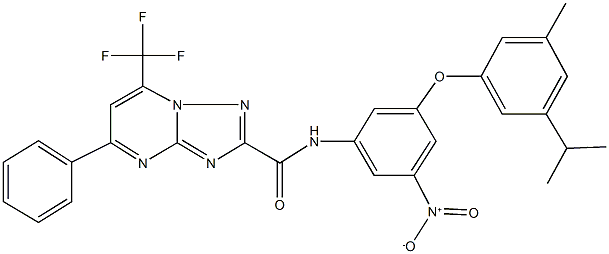 N-[3-nitro-5-(3-isopropyl-5-methylphenoxy)phenyl]-5-phenyl-7-(trifluoromethyl)[1,2,4]triazolo[1,5-a]pyrimidine-2-carboxamide Struktur