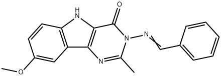 3-(benzylideneamino)-8-methoxy-2-methyl-3,5-dihydro-4H-pyrimido[5,4-b]indol-4-one Struktur