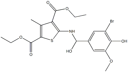 diethyl 5-{[(3-bromo-4-hydroxy-5-methoxyphenyl)(hydroxy)methyl]amino}-3-methylthiophene-2,4-dicarboxylate Struktur