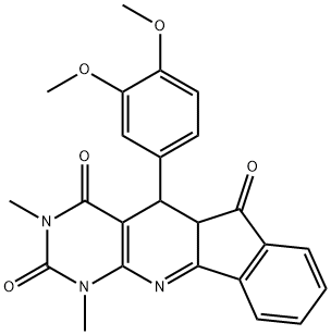 5-[3,4-bis(methyloxy)phenyl]-1,3-dimethyl-5,5a-dihydro-1H-indeno[2',1':5,6]pyrido[2,3-d]pyrimidine-2,4,6(3H)-trione Struktur