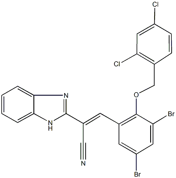 2-(1H-benzimidazol-2-yl)-3-{3,5-dibromo-2-[(2,4-dichlorobenzyl)oxy]phenyl}acrylonitrile Struktur