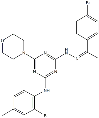 1-(4-bromophenyl)ethanone [4-(2-bromo-4-methylanilino)-6-(4-morpholinyl)-1,3,5-triazin-2-yl]hydrazone Struktur