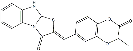 2-ethoxy-4-[(3-oxo-9,9a-dihydro[1,3]thiazolo[3,2-a]benzimidazol-2(3H)-ylidene)methyl]phenyl acetate Struktur