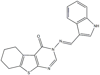 3-[(1H-indol-3-ylmethylene)amino]-5,6,7,8-tetrahydro[1]benzothieno[2,3-d]pyrimidin-4(3H)-one Struktur