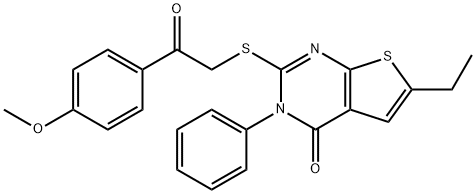 6-ethyl-2-{[2-(4-methoxyphenyl)-2-oxoethyl]sulfanyl}-3-phenylthieno[2,3-d]pyrimidin-4(3H)-one Struktur