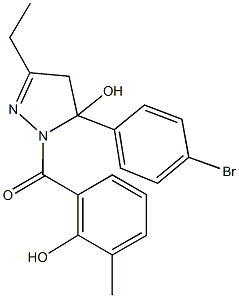 5-(4-bromophenyl)-3-ethyl-1-(2-hydroxy-3-methylbenzoyl)-4,5-dihydro-1H-pyrazol-5-ol Struktur