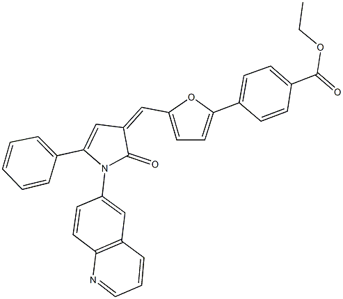 ethyl 4-(5-{[2-oxo-5-phenyl-1-(6-quinolinyl)-1,2-dihydro-3H-pyrrol-3-ylidene]methyl}-2-furyl)benzoate Struktur