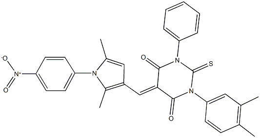 1-(3,4-dimethylphenyl)-5-[(1-{4-nitrophenyl}-2,5-dimethyl-1H-pyrrol-3-yl)methylene]-3-phenyl-2-thioxodihydro-4,6(1H,5H)-pyrimidinedione Struktur