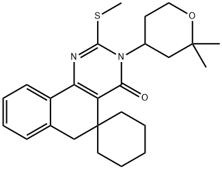 3-(2,2-dimethyltetrahydro-2H-pyran-4-yl)-2-(methylsulfanyl)-5,6-dihydro-4(3H)-oxospiro(benzo[h]quinazoline-5,1'-cyclohexane) Struktur