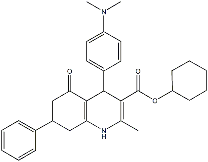 cyclohexyl 4-[4-(dimethylamino)phenyl]-2-methyl-5-oxo-7-phenyl-1,4,5,6,7,8-hexahydroquinoline-3-carboxylate Struktur