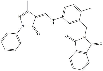 2-(2-methyl-5-{[(3-methyl-5-oxo-1-phenyl-1,5-dihydro-4H-pyrazol-4-ylidene)methyl]amino}benzyl)-1H-isoindole-1,3(2H)-dione Struktur