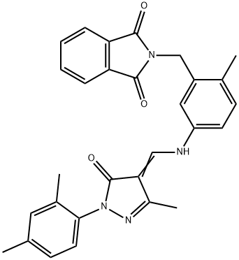 2-[5-({[1-(2,4-dimethylphenyl)-3-methyl-5-oxo-1,5-dihydro-4H-pyrazol-4-ylidene]methyl}amino)-2-methylbenzyl]-1H-isoindole-1,3(2H)-dione Struktur