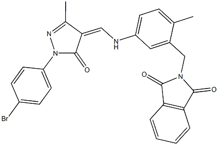 2-[5-({[1-(4-bromophenyl)-3-methyl-5-oxo-1,5-dihydro-4H-pyrazol-4-ylidene]methyl}amino)-2-methylbenzyl]-1H-isoindole-1,3(2H)-dione Struktur