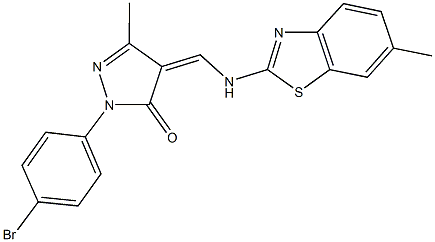 2-(4-bromophenyl)-5-methyl-4-{[(6-methyl-1,3-benzothiazol-2-yl)amino]methylene}-2,4-dihydro-3H-pyrazol-3-one Struktur