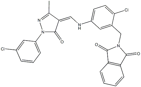 2-[2-chloro-5-({[1-(3-chlorophenyl)-3-methyl-5-oxo-1,5-dihydro-4H-pyrazol-4-ylidene]methyl}amino)benzyl]-1H-isoindole-1,3(2H)-dione Struktur