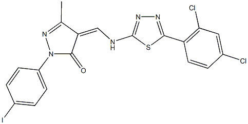 4-({[5-(2,4-dichlorophenyl)-1,3,4-thiadiazol-2-yl]amino}methylene)-2-(4-iodophenyl)-5-methyl-2,4-dihydro-3H-pyrazol-3-one Struktur