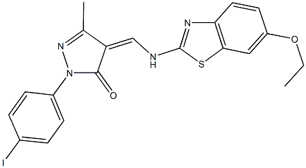 4-{[(6-ethoxy-1,3-benzothiazol-2-yl)amino]methylene}-2-(4-iodophenyl)-5-methyl-2,4-dihydro-3H-pyrazol-3-one Struktur