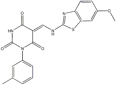 5-{[(6-methoxy-1,3-benzothiazol-2-yl)amino]methylene}-1-(3-methylphenyl)-2,4,6(1H,3H,5H)-pyrimidinetrione Struktur