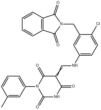 5-({4-chloro-3-[(1,3-dioxo-1,3-dihydro-2H-isoindol-2-yl)methyl]anilino}methylene)-1-(3-methylphenyl)-2,4,6(1H,3H,5H)-pyrimidinetrione Struktur