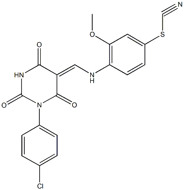 4-({[1-(4-chlorophenyl)-4-hydroxy-2,6-dioxo-1,6-dihydro-5(2H)-pyrimidinylidene]methyl}amino)-3-methoxybenzenesulfenyl cyanide Struktur