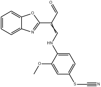 4-{[2-(1,3-benzoxazol-2-yl)-3-oxo-1-propenyl]amino}-3-methoxyphenyl thiocyanate Struktur