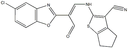 2-{[2-(5-chloro-1,3-benzoxazol-2-yl)-3-oxo-1-propenyl]amino}-5,6-dihydro-4H-cyclopenta[b]thiophene-3-carbonitrile Struktur