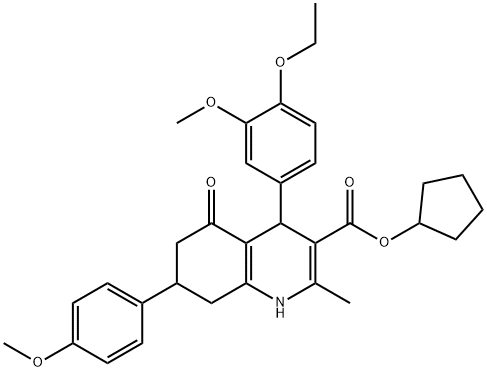 cyclopentyl 4-(4-ethoxy-3-methoxyphenyl)-7-(4-methoxyphenyl)-2-methyl-5-oxo-1,4,5,6,7,8-hexahydro-3-quinolinecarboxylate Struktur