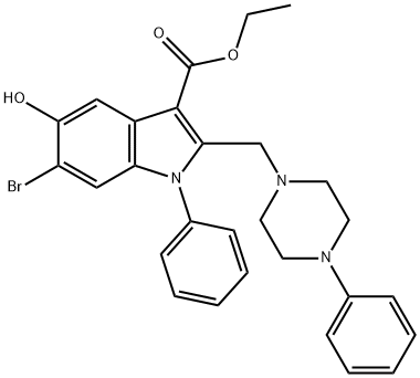 ethyl 6-bromo-5-hydroxy-1-phenyl-2-[(4-phenyl-1-piperazinyl)methyl]-1H-indole-3-carboxylate Struktur