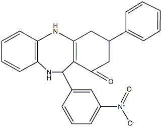 11-(3-nitrophenyl)-3-phenyl-2,3,4,5,10,11-hexahydro-1H-dibenzo[b,e][1,4]diazepin-1-one Struktur