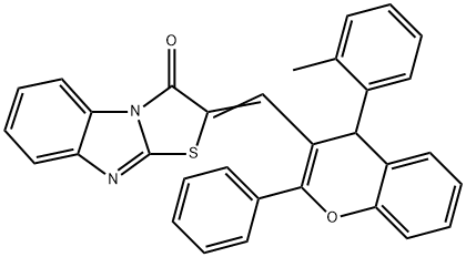 2-{[4-(2-methylphenyl)-2-phenyl-4H-chromen-3-yl]methylene}[1,3]thiazolo[3,2-a]benzimidazol-3(2H)-one Struktur