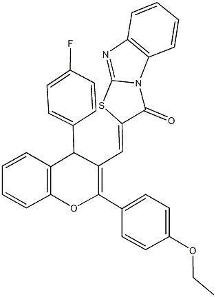 2-{[2-(4-ethoxyphenyl)-4-(4-fluorophenyl)-4H-chromen-3-yl]methylene}[1,3]thiazolo[3,2-a]benzimidazol-3(2H)-one Struktur