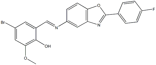 4-bromo-2-({[2-(4-fluorophenyl)-1,3-benzoxazol-5-yl]imino}methyl)-6-methoxyphenol Struktur