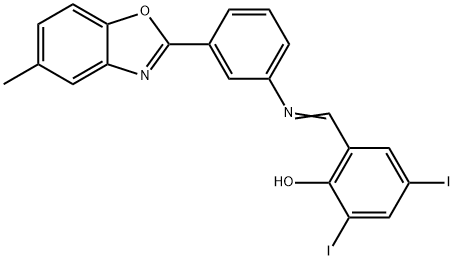 2,4-diiodo-6-({[3-(5-methyl-1,3-benzoxazol-2-yl)phenyl]imino}methyl)phenol Struktur