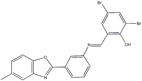 2,4-dibromo-6-({[3-(5-methyl-1,3-benzoxazol-2-yl)phenyl]imino}methyl)phenol Struktur