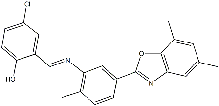 4-chloro-2-({[5-(5,7-dimethyl-1,3-benzoxazol-2-yl)-2-methylphenyl]imino}methyl)phenol Struktur