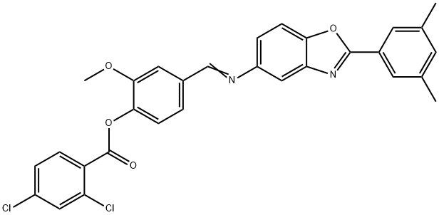 4-({[2-(3,5-dimethylphenyl)-1,3-benzoxazol-5-yl]imino}methyl)-2-methoxyphenyl 2,4-dichlorobenzoate Struktur